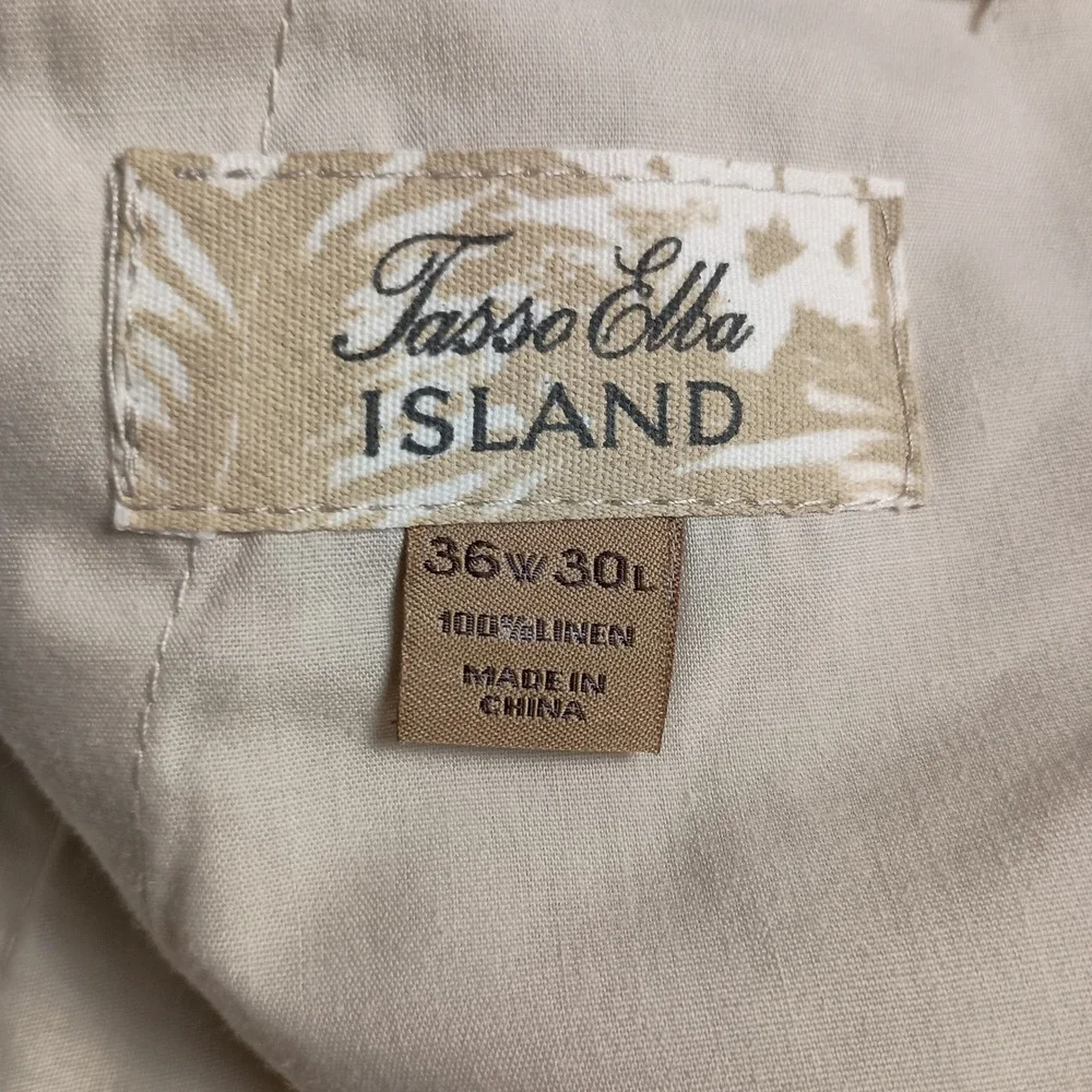 Tasso Elba Island Pants Mens 36x30 Beige Excellent 100% Linen Straight Leg Flat